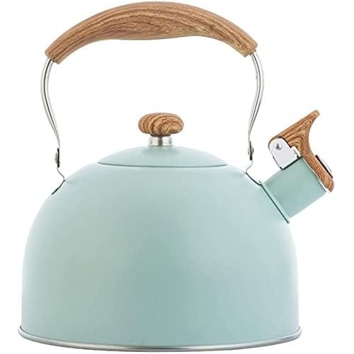  zxccv 2.5 Liters Whistle Teapot Stainless Steel Stove Teapot Fashion Wood Grain Kettle Non Slip Handle Whistle Kettle Teapot (Color : Vert Clair)