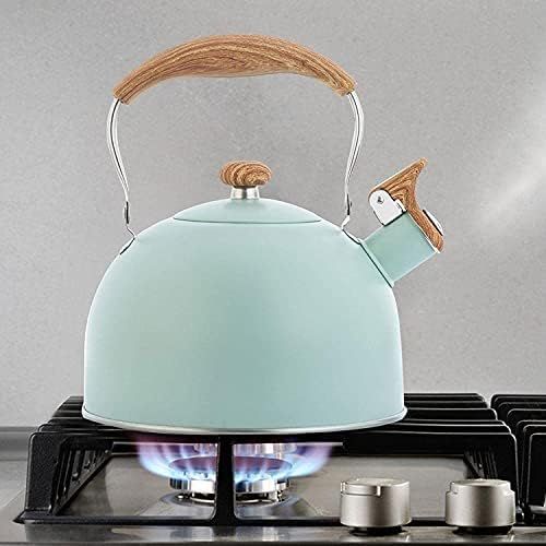  zxccv 2.5 Liters Whistle Teapot Stainless Steel Stove Teapot Fashion Wood Grain Kettle Non Slip Handle Whistle Kettle Teapot (Color : Vert Clair)