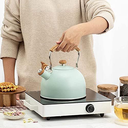  zxccv 2.5 Liters Whistle Teapot Stainless Steel Stove Teapot Fashion Wood Grain Kettle Non Slip Handle Whistle Kettle Teapot (Color : Vert Clair)