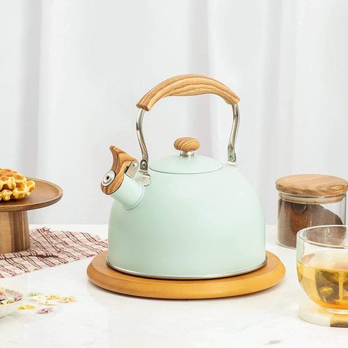  zxccv 2.5 Liters Whistle Teapot Stainless Steel Stove Teapot Fashion Wood Grain Kettle Non Slip Handle Whistle Kettle Teapot (Color : Vert Clair)