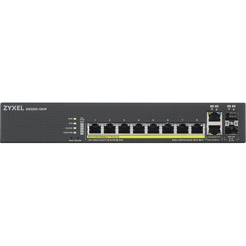  ZyXEL GS2220-10HP 8-Port Gigabit PoE+ Compliant Managed Switch with SFP/RJ45 Combo