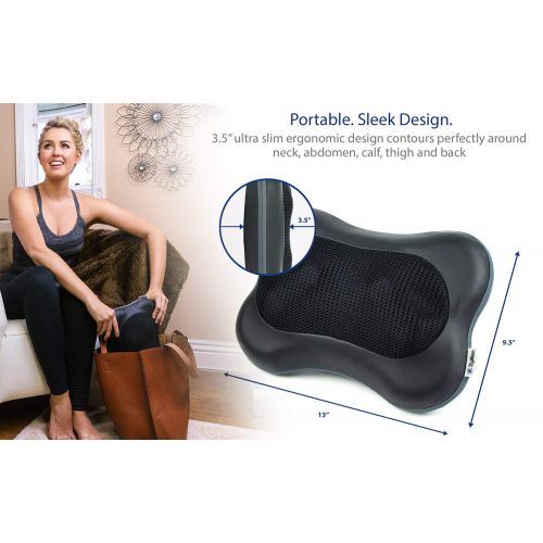  Zyllion Shiatsu Back Neck Massager - Kneading Massage Pillow with Heat for Shoulders, Lower Back, Calf, Legs, Foot - Use at Home, Office, and Car, ZMA-13-BK (Black)