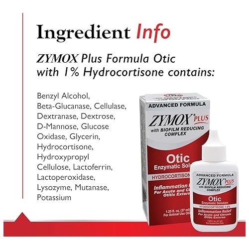  Zymox Advanced Formula Otic Plus Enzymatic Ear Solution for Dogs and Cats with 1% Hydrocortisone, 1.25oz
