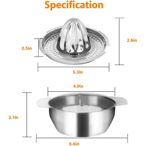  Zyyini Edelstahl manuelle Entsafter, Zitruspresse, manuelle Entsafter, Obst Zitrone Limette Orangenpresse mit Schuessel Entsafter Sieb