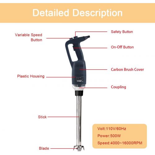  Zz Pro Commercial Electric Big Stix Immersion Blender Hand held variable speed 500 Watt Mixer with 10-Inch Removable Shaft, 15-Gallon capacity(LW500S10)