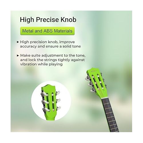  ADM Beginner Acoustic Classical Guitar Nylon Strings Wooden Guitar Bundle Kit for Kid Boy Girl Student Youth Guitarra Free Online Lessons with Gig Bag, Strap, Tuner, Picks (30 Inch, Geen)