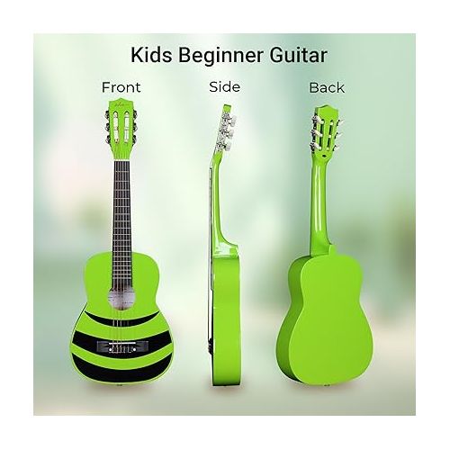  ADM Beginner Acoustic Classical Guitar Nylon Strings Wooden Guitar Bundle Kit for Kid Boy Girl Student Youth Guitarra Free Online Lessons with Gig Bag, Strap, Tuner, Picks (30 Inch, Geen)