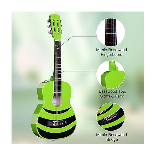  ADM Beginner Acoustic Classical Guitar Nylon Strings Wooden Guitar Bundle Kit for Kid Boy Girl Student Youth Guitarra Free Online Lessons with Gig Bag, Strap, Tuner, Picks (30 Inch, Geen)