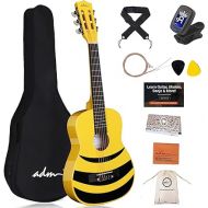ADM Beginner Acoustic Classical Guitar Nylon Strings Wooden Guitar Bundle Kit for Kid Boy Girl Student Youth Guitarra Free Online Lessons with Gig Bag, Strap, Tuner, Picks (30 Inch, Honey Bee)