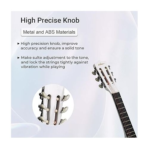  ADM Beginner Acoustic Classical Guitar Nylon Strings Wooden Guitar Bundle Kit for Kid Boy Girl Student Youth Guitarra Free Online Lessons with Gig Bag, Strap, Tuner, Picks (30 Inch, White)