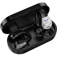 aigo Wireless Headphones Bluetooth Earbuds, Open Ear Clip Earphones for iPhone/Android/Computer, Sport Ear Buds Built-in Mic, Noise Canceling, Waterproof, Wireless Charging, Black Headset