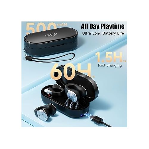  aigo Wireless Headphones Bluetooth Earbuds, Open Ear Clip Earphones for iPhone/Android/Computer, Sport Ear Buds Built-in Mic, Noise Canceling, Waterproof, Wireless Charging, Black Headset