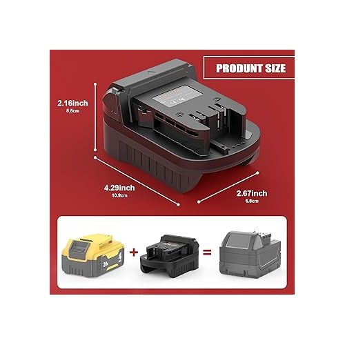  Battery Adapter for Dewalt to for Miwaulkee Battery, Battery Converters with USB/Type-C Charger Port, Convert for DeWalt 18V/20V Max Battery to for Milwaukee 18V Battery Cordless Power Tools Usage