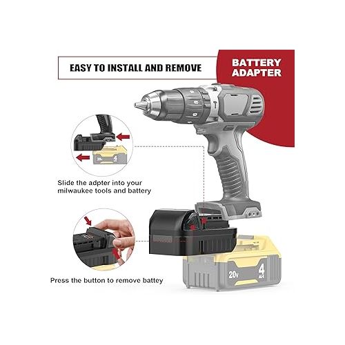  Battery Adapter for Dewalt to for Miwaulkee Battery, Battery Converters with USB/Type-C Charger Port, Convert for DeWalt 18V/20V Max Battery to for Milwaukee 18V Battery Cordless Power Tools Usage