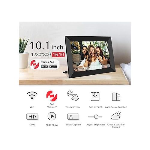  FRAMEO 10.1 Inch Smart WiFi Digital Photo Frame 1280x800 IPS LCD Touch Screen, Auto-Rotate Portrait and Landscape, Built in 32GB Memory, Share Moments Instantly via Frameo App from Anywhere