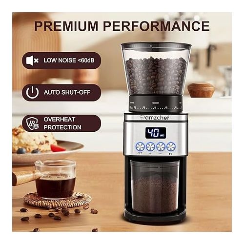  Burr Coffee Grinder, AMZCHEF Electric Coffee Bean Grinder with 30 Precise Settings, Anti-Static Espresso Coffee Grinder 1-14 Cups or 1-56 Seconds