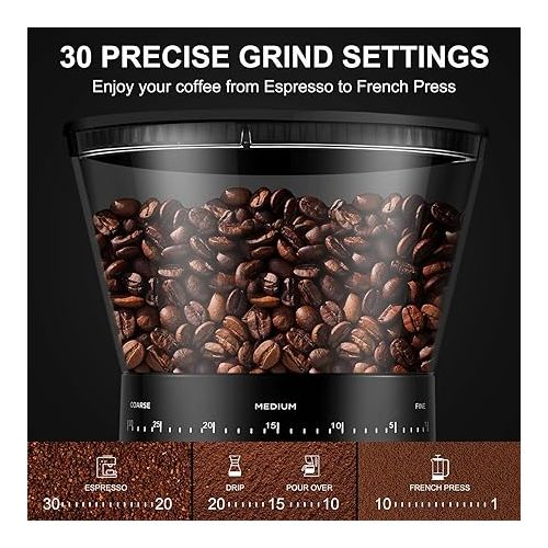  Burr Coffee Grinder, AMZCHEF Electric Coffee Bean Grinder with 30 Precise Settings, Anti-Static Espresso Coffee Grinder 1-14 Cups or 1-56 Seconds