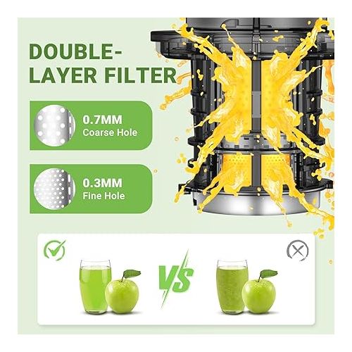  AMZCHEF Whole Fruit Juicer Machines, 80MM Large Feeding Chute Slow Masticating Juicer, Powerful Cold Press Juicers with Upgrade Auger, Double-Layer Filter, Retro Toggle Switch, Quiet Motor