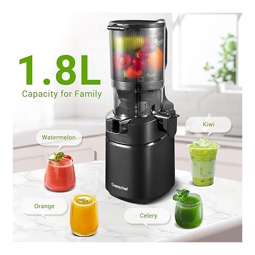  Juicer Machines, AMZCHEF 5.3-Inch Self-Feeding Masticating Juicer Fit Whole Fruits & Vegetables, Cold Press Electric Juicer Machines with High Juice Yield, Easy Cleaning, BPA Free, 250W