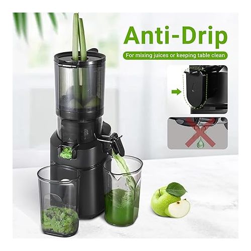  Juicer Machines, AMZCHEF 5.3-Inch Self-Feeding Masticating Juicer Fit Whole Fruits & Vegetables, Cold Press Electric Juicer Machines with High Juice Yield, Easy Cleaning, BPA Free, 250W