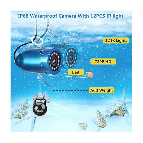  Portable Underwater Fishing Camera with Depth Temperature Display