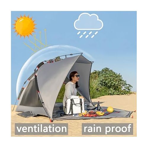  apollo walker Beach Tent Sun Shelter 3-4 Person Easy Setup Portable Sunshade Canopy Large,Extended Floor,Stakes,Sand Pockets,UPF 50+ Waterproof Windproof Outdoor Camping Fishing Picnic