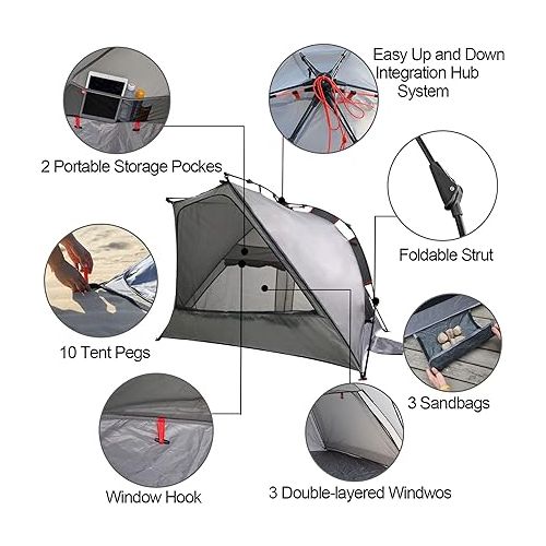  apollo walker Beach Tent Sun Shelter 3-4 Person Easy Setup Portable Sunshade Canopy Large,Extended Floor,Stakes,Sand Pockets,UPF 50+ Waterproof Windproof Outdoor Camping Fishing Picnic
