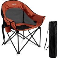 apollo walker Beach Chair,Portable Adults Stable Comfortable Folding Patio Lawn Chairs for Outdoor,Breathable Comfy Moon Round Chair Support to 400LBS,for Camping & Fishing & Barbeque,Orange