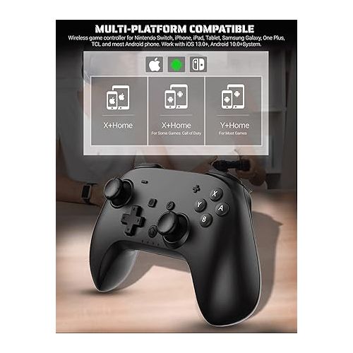  arVin Bluetooth Controller for iPhone/iPad/iOS/Android/Tablet/Switch Controller, Wireless Gaming Gamepad for iPhone 15/14/13/12, Samsung Galaxy S22/S21/S20 Ultra with Phone Holder, Back Button, Turbo