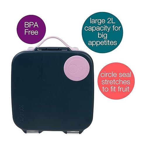  b.box Lunch Box for Kids: Jumbo Bento Box with 4 Compartments (2 Leak proof), Removable Divider, Gel Cold Pack. For Older Kids and Big Eaters Ages 3+. School Supplies (Indigo Rose, 8½ Cup Capacity)