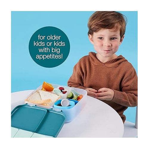  b.box Lunch Box for Kids: Jumbo Bento Box with 4 Compartments (2 Leak proof), Removable Divider, Gel Cold Pack. For Older Kids and Big Eaters Ages 3+. School Supplies (Indigo Rose, 8½ Cup Capacity)