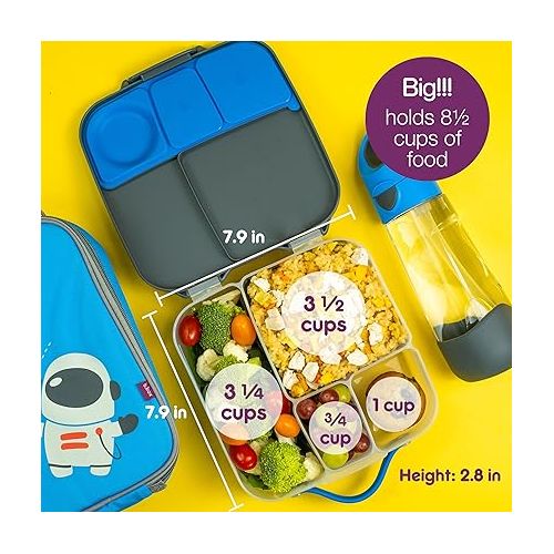  b.box Lunch Box for Kids: Jumbo Bento Box with 4 Compartments (2 Leak proof), Removable Divider, Gel Cold Pack. For Older Kids and Big Eaters Ages 3+. School Supplies (Indigo Rose, 8½ Cup Capacity)