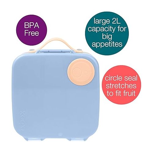  b.box Lunch Box for Kids: Jumbo Bento Box with 4 Compartments (2 Leak proof), Removable Divider, Gel Cold Pack. Older Kids and Big Eaters Ages 3+. School Supplies (Feelin' Peachy, 8½ Cup Capacity)