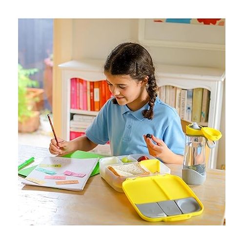  b.box Lunch Box for Kids: Jumbo Bento Box with 4 Compartments (2 Leak proof), Removable Divider, Gel Cold Pack. Older Kids and Big Eaters Ages 3+. School Supplies (Feelin' Peachy, 8½ Cup Capacity)