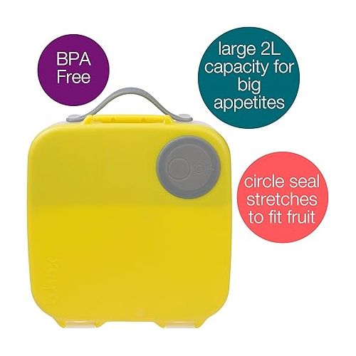  b.box Lunch Box for Kids: Jumbo Bento Box w/ 4 Compartments (2 Leak proof), Removable Divider, Gel Cold Pack. Big Eaters Ages 3+. School Supplies (Lemon Sherbet, 8½ Cup Capacity)