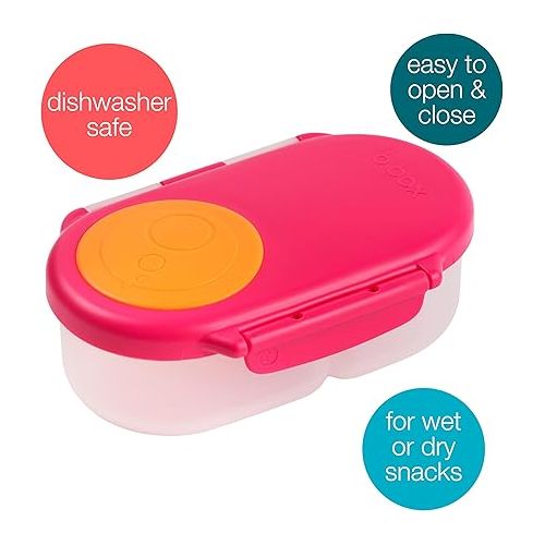  b.box Snack Box for Kids & Toddlers: 2 Compartment Snack Containers, Mini Bento Box, Lunch Box. Leak Proof, BPA free, Dishwasher safe. School Supplies. Ages 4 months+ (Strawberry Shake, 12oz capacity)