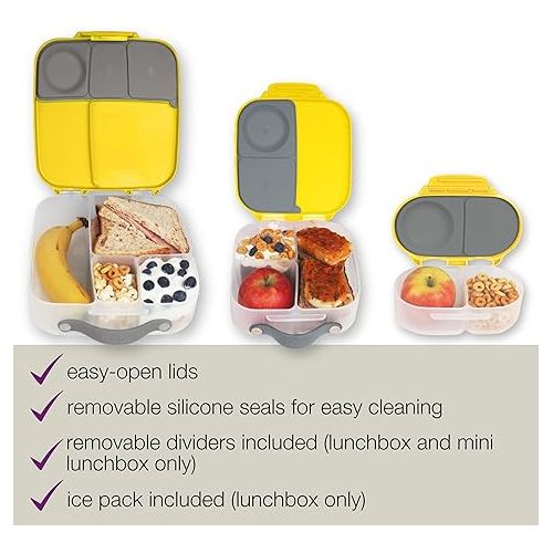  b.box Kids Lunch & Snack 3-Pack. Includes Matching Lightweight Bento Lunch Box, Mini Lunch Box & Snack Box for Kids and Toddlers. School Supplies (Lemon Sherbet)