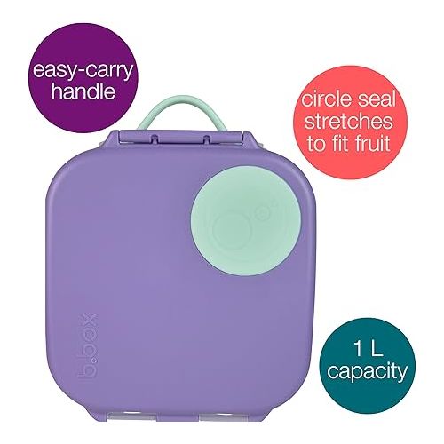  b.box Mini Lunch Box for Kids: Lunch Snack Container with 2 Leak Proof Compartments. Ages 3+ School Supplies, BPA Free (Lilac Pop, 4¼ cup capacity)