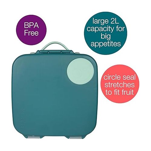  b.box Lunch Box for Kids: Jumbo Bento Box with 4 Compartments (2 Leak proof), Removable Divider, Gel Cold Pack. For Big Eaters Ages 3+. School Supplies (Emerald Forest, 8½ Cup Capacity)