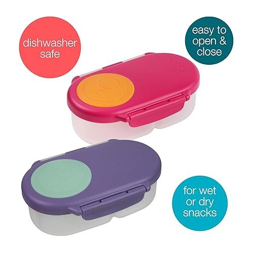  b.box Snack Box (2-pack) for Kids & Toddlers: 2 Compartment Snack Containers, Mini Bento Box, Lunch Box. Leak Proof, BPA free, Dishwasher safe. Ages 4 months+ (s'shake + Lilac pop, 12oz capacity)