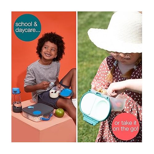  b.box Snack Box (2-pack) for Kids & Toddlers: 2 Compartment Snack Containers, Mini Bento Box, Lunch Box. Leak Proof, BPA free, Dishwasher safe. Ages 4 months+ (s'shake + Lilac pop, 12oz capacity)