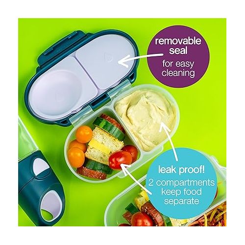  b.box Snack Box (2-pack) for Kids & Toddlers: 2 Compartment Snack Containers, Mini Bento Box, Lunch Box. Leak Proof, BPA free, Dishwasher safe. Ages 4 months+ (s'shake + Lilac pop, 12oz capacity)