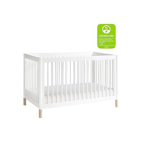  Babyletto Gelato 4-in-1 Convertible Crib with Toddler Bed Conversion in White and Washed Natural, Greenguard Gold Certified