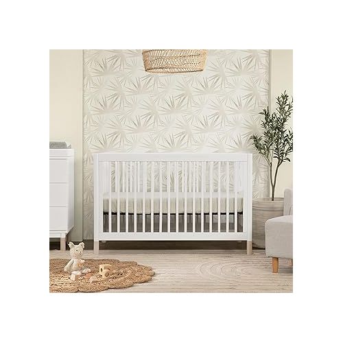  Babyletto Gelato 4-in-1 Convertible Crib with Toddler Bed Conversion in White and Washed Natural, Greenguard Gold Certified