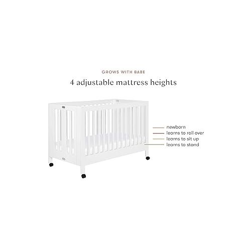  Babyletto Maki Full-Size 2-in-1 Portable Folding Crib with Toddler Bed Conversion Kit in White, Greenguard Gold Certified