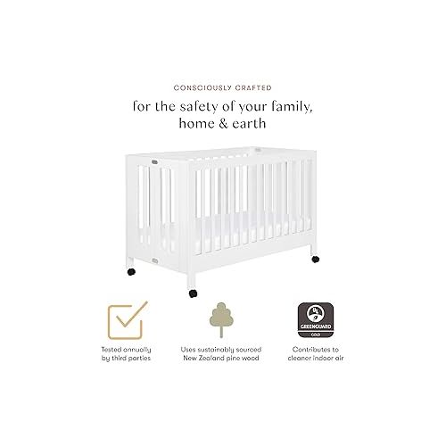  Babyletto Maki Full-Size 2-in-1 Portable Folding Crib with Toddler Bed Conversion Kit in White, Greenguard Gold Certified