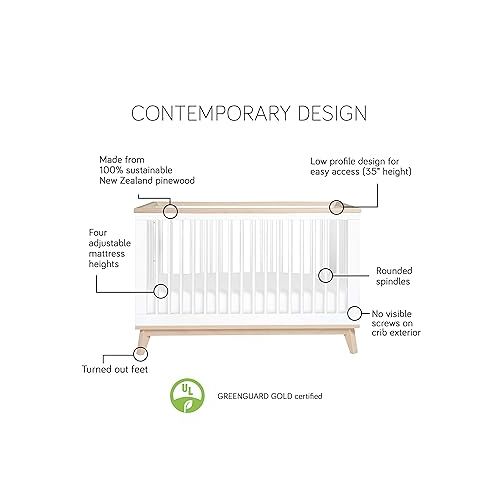  Babyletto Scoot 3-in-1 Convertible Crib with Toddler Bed Conversion Kit in White, Greenguard Gold Certified