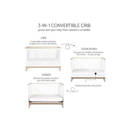  Babyletto Scoot 3-in-1 Convertible Crib with Toddler Bed Conversion Kit in White, Greenguard Gold Certified