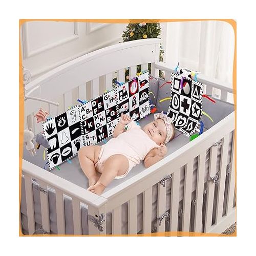  beiens Baby Toys 0-6 Months, Tummy Time Crinkle Toys with Mirror, Black and White High Contrast Sensory Toys for 0-6-12-18 Months Toddler Newborn, Boy Girl Gift Set, Play Mats-4 in 1