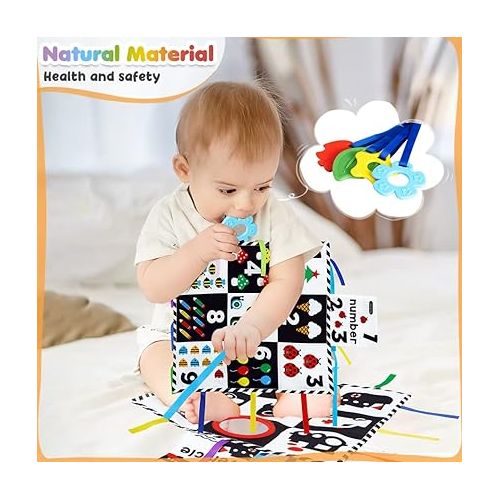  beiens Baby Toys 0-6 Months, Tummy Time Crinkle Toys with Mirror, Black and White High Contrast Sensory Toys for 0-6-12-18 Months Toddler Newborn, Boy Girl Gift Set, Play Mats-4 in 1